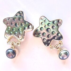 SAJEN Vintage Carved Shell Starfish Earrings With Mabe Pearl Dangles Clips